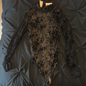 Black Floral Long Sleeve Bodysuit